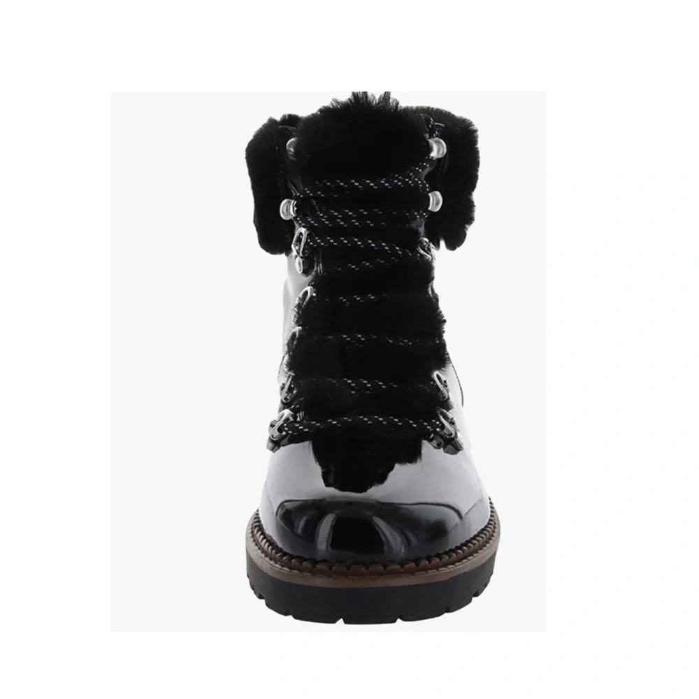 🆕 Esprit Celestin faux patent leather fur lace up fashion boots black